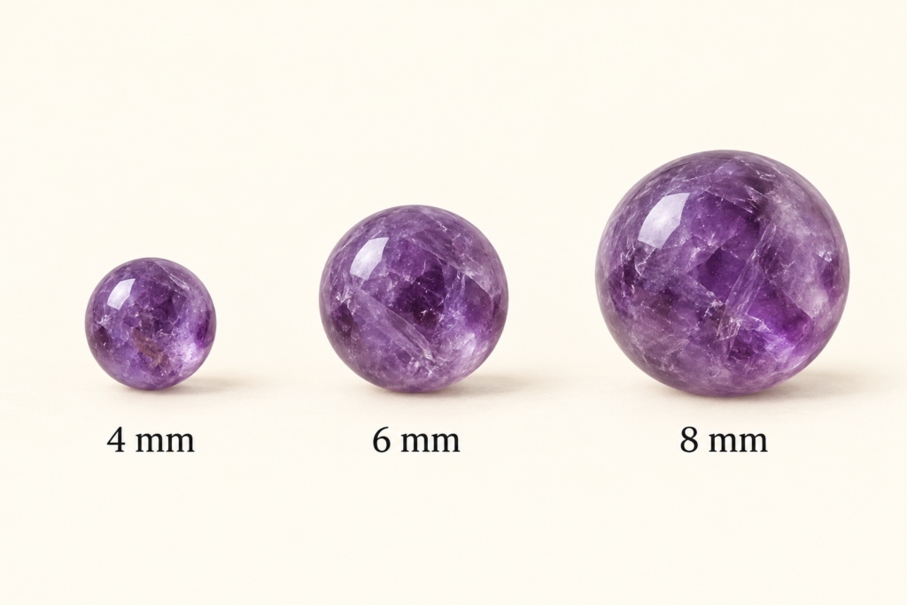 Relative visual size of 4mm, 6mm and 8mm gemstone beads