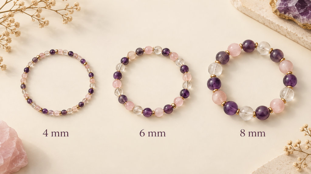 4mm, 6mm and 8mm gemstone bracelet bead size comparison